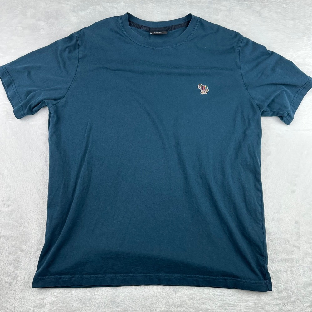 PS Paul Smith Mens XL Multicolored Zebra Logo Organic Cotton T-Shirt Teal Blue
